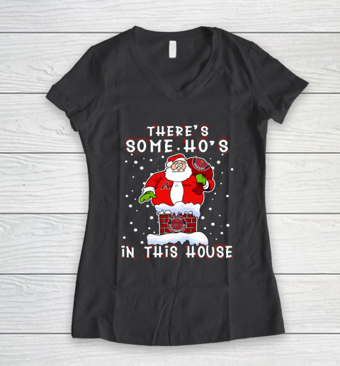 Arizona Diamondbacks Christmas There Is Some Hos In This House Santa Stuck In The Chimney MLB Women's V-Neck T-Shirt 6