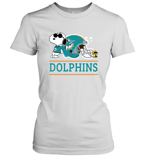 The Miami Dolphins Joe Cool And Woodstock Snoopy Mashup Women's T-Shirt