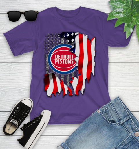 Detroit Pistons NBA Basketball American Flag Youth T-Shirt 3