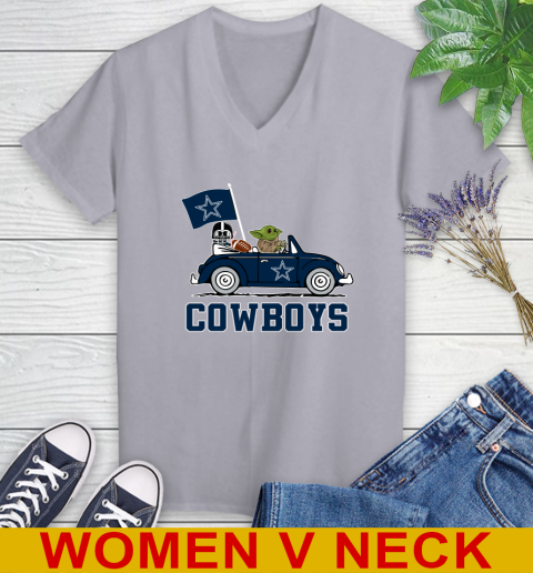 NFL Football Dallas Cowboys Darth Vader Baby Yoda Driving Star Wars Shirt Women's V-Neck T-Shirt 6 NFL Football Dallas Cowboys Darth Vader Baby Yoda Driving Star Wars Shirt Women's V-Neck T-Shirt - Image 6