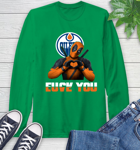 NHL Edmonton Oilers Deadpool Love You Fuck You Hockey Sports Long Sleeve T-Shirt 8