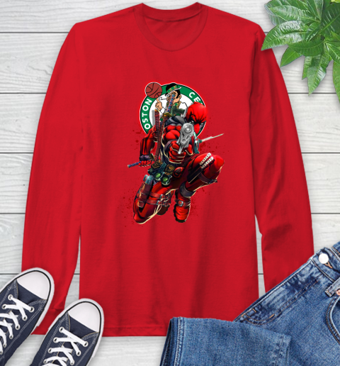 NBA Deadpool Marvel Comics Sports Basketball Boston Celtics Long Sleeve T-Shirt 10