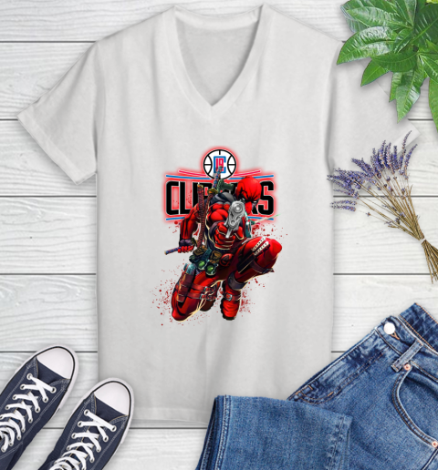 NBA Deadpool Marvel Comics Sports Basketball LA Clippers Women's V-Neck T-Shirt