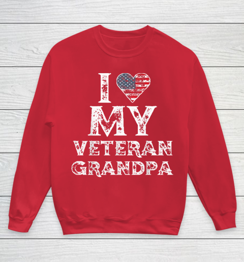 I Love My Veteran Grandpa Vintage Veteran's Day Youth Sweatshirt 7