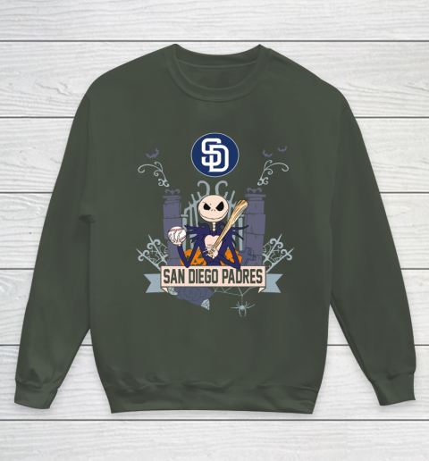 MLB San Diego Padres Baseball Jack Skellington Halloween Youth Sweatshirt 8