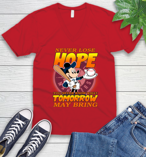 Seattle Mariners MLB Baseball Mickey Disney Never Lose Hope V-Neck T-Shirt 6