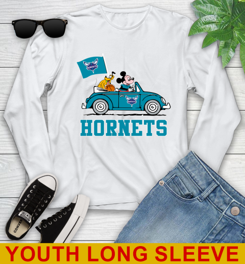 NBA Basketball Charlotte Hornets Pluto Mickey Driving Disney Shirt Youth Long Sleeve