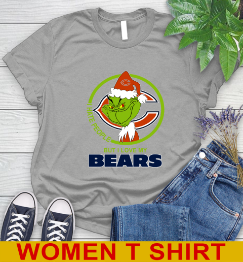 Chicago Bears NFL Christmas Grinch I Hate People But I Love My Favorite Football Team Women's T-Shirt 11