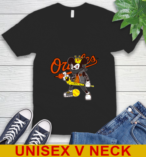 Baltimore Orioles MLB Baseball Mickey Peace Sign Sports V-Neck T-Shirt 3 Baltimore Orioles MLB Baseball Mickey Peace Sign Sports V-Neck T-Shirt - Image 3