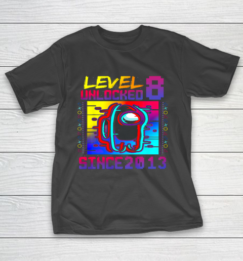Disstressed Level 8 Unlocked Among With Us 8th Birthday T-Shirt