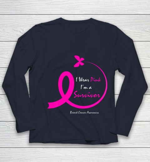 Womens Butterfly I Wear Pink I m A Survivor Breast Cancer Awareness Youth Long Sleeve 2