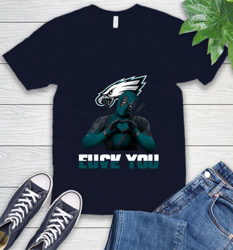 NHL Philadelphia Eagles Deadpool Love You Fuck You Football Sports V-Neck T-Shirt 2