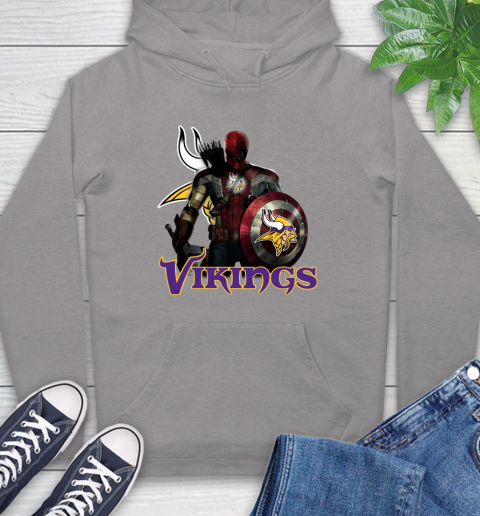 NFL Captain America Thor Spider Man Hawkeye Avengers Endgame Football Minnesota Vikings Hoodie 6