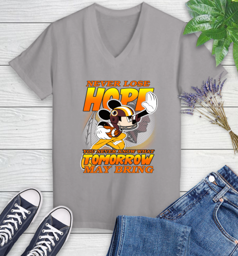 Washington Redskins NFL Football Mickey Disney Never Lose Hope Women's V-Neck T-Shirt 4