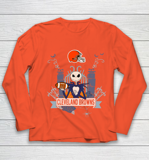 NFL Cleveland Browns Football Jack Skellington Halloween Youth Long Sleeve 3
