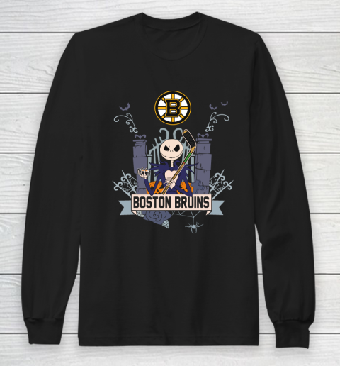 NHL Boston Bruins Hockey Jack Skellington Halloween Long Sleeve T-Shirt