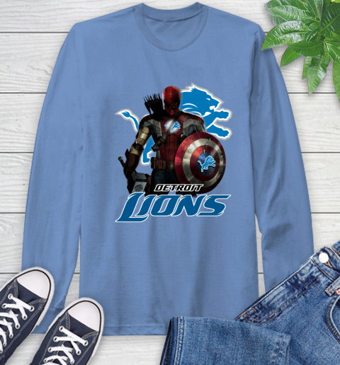 NFL Captain America Thor Spider Man Hawkeye Avengers Endgame Football Detroit Lions Long Sleeve T-Shirt 11