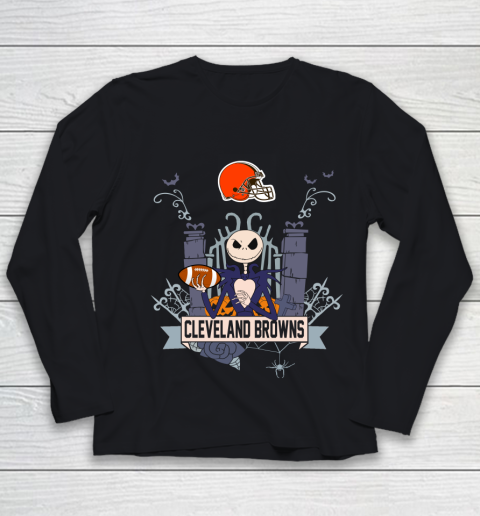 NFL Cleveland Browns Football Jack Skellington Halloween Youth Long Sleeve