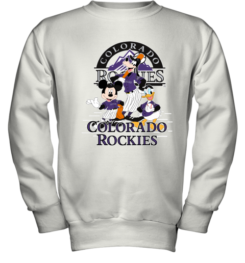 Colorado Rockies Mickey Donald And Goofy Baseball Youth Sweatshirt