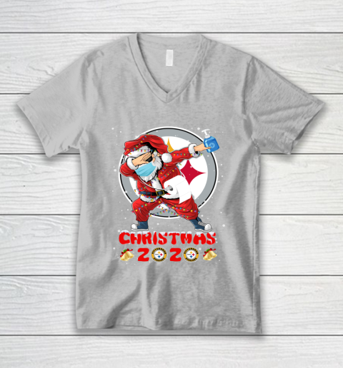 Pittsburgh Steelers Funny Santa Claus Dabbing Christmas 2020 NFL V-Neck T-Shirt 3