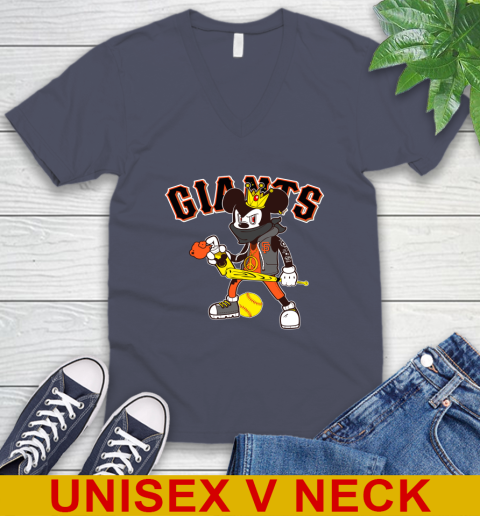 San Francisco Giants MLB Baseball Mickey Peace Sign Sports V-Neck T-Shirt - Image 9