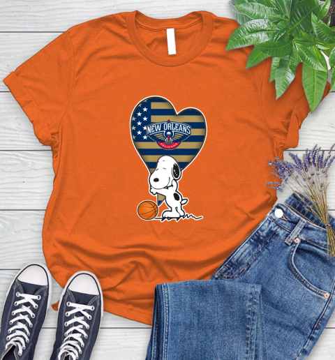 New Orleans Pelicans NBA Basketball The Peanuts Movie Adorable Snoopy Women's T-Shirt 4