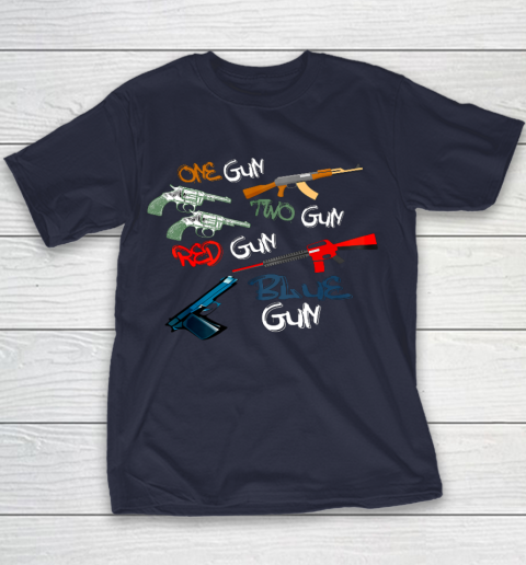 One Gun Two Gun Red Gun Blue Gun Funny Youth T-Shirt 2