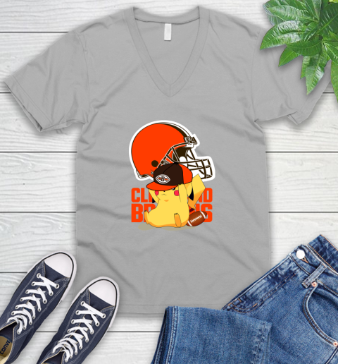 NFL Pikachu Football Sports Cleveland Browns V-Neck T-Shirt 4