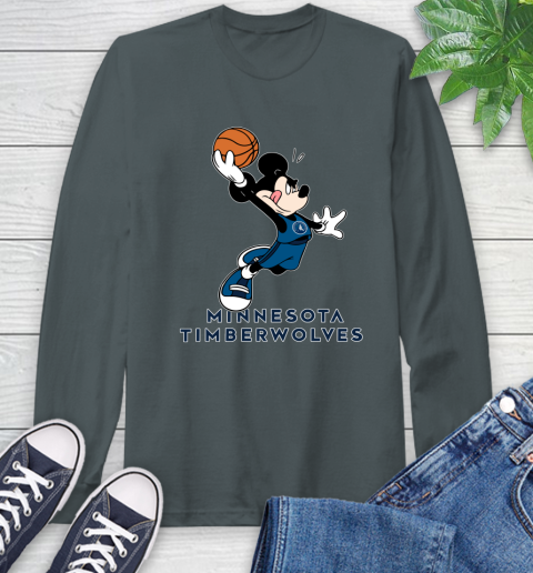 NBA Basketball Minnesota Timberwolves Cheerful Mickey Mouse Shirt Long Sleeve T-Shirt 7