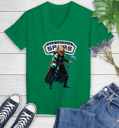 NBA Thor Avengers Endgame Basketball San Antonio Spurs Women's V-Neck T-Shirt 5