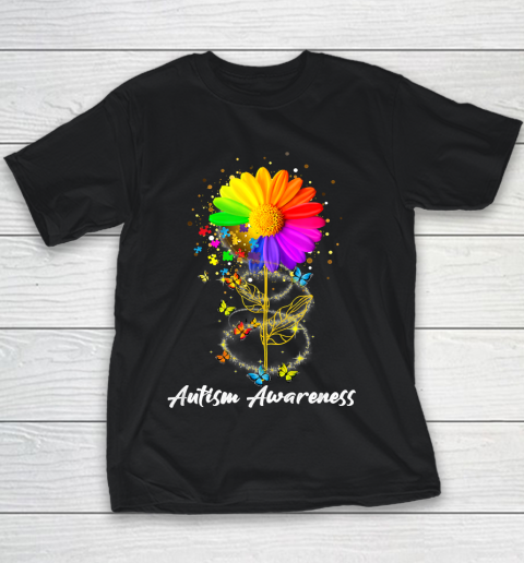 Autism Awareness Month Sunflower Flower Butterfly Cute Mom Youth T-Shirt