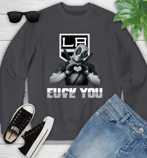 NHL Los Angeles Kings Deadpool Love You Fuck You Hockey Sports Youth Sweatshirt 5