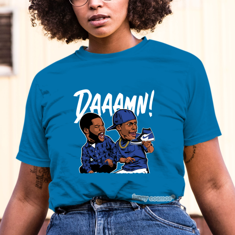 Air Jordan 1 Royal Toe Matching Sneaker Shirt Damn Meme Black And Royal Blue Sneaker Black Tshirt