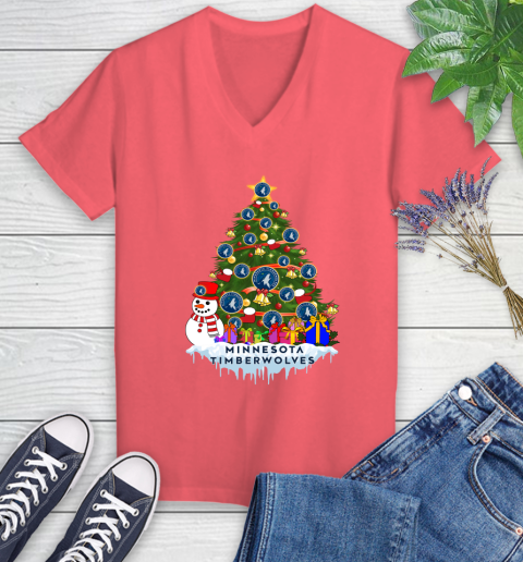 Minnesota Timberwolves Merry Christmas NBA Basketball Sports Women's V-Neck T-Shirt 6