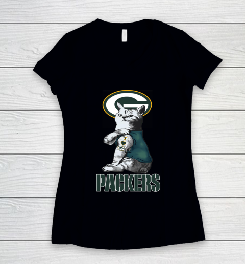 NFL Football My Cat Loves Green Bay Packers Women's V-Neck T-Shirt