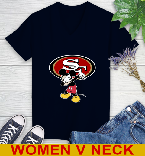 San Francisco 49ers NFL Football Dabbing Mickey Disney Sports Women's V-Neck T-Shirt 3