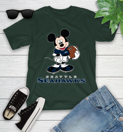 NFL Football Seattle Seahawks Cheerful Mickey Mouse Shirt Youth T-Shirt 5