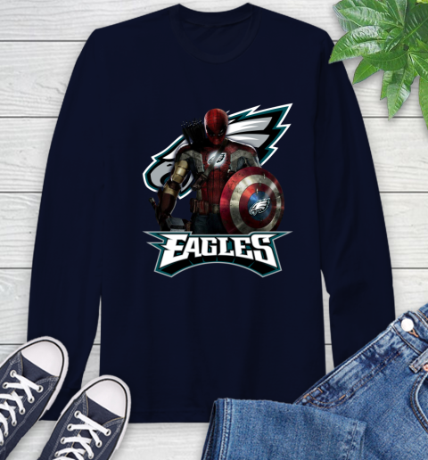 NFL Captain America Thor Spider Man Hawkeye Avengers Endgame Football Philadelphia Eagles Long Sleeve T-Shirt 4