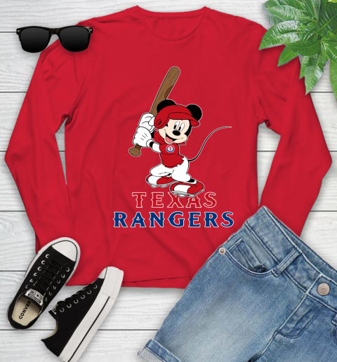 MLB Baseball Texas Rangers Cheerful Mickey Mouse Shirt Youth Long Sleeve 11