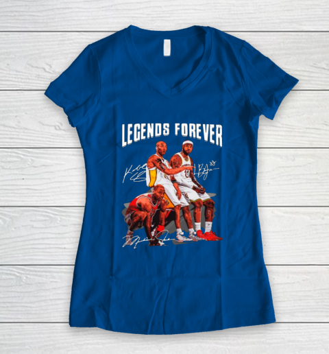 Kobe Bryant Lebron James And Michael Jordan Legends Forever Signatures Women's V-Neck T-Shirt 7