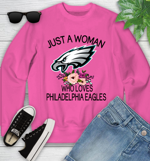 NFL Just A Woman Who Loves Philadelphia Eagles Football Sports Youth Sweatshirt 3