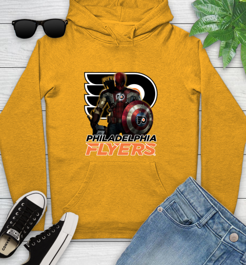NHL Captain America Thor Spider Man Hawkeye Avengers Endgame Hockey Philadelphia Flyers Youth Hoodie 3