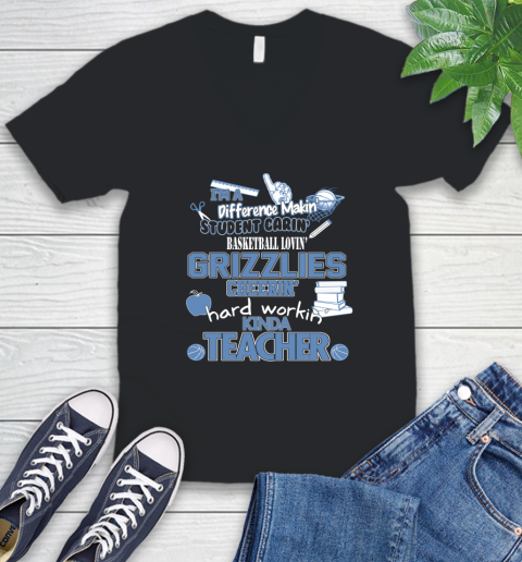Memphis Grizzlies NBA I'm A Difference Making Student Caring Basketball Loving Kinda Teacher V-Neck T-Shirt