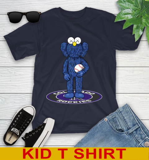MLB Baseball Colorado Rockies Kaws Bff Blue Figure Shirt Youth T-Shirt - Image 4