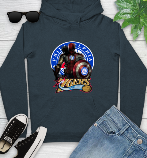 Philadelphia 76ers NBA Basketball Captain America Thor Spider Man Hawkeye Avengers (1) Youth Hoodie 8