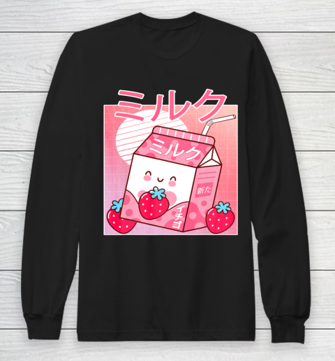 Japanese Kawaii Strawberry Milk  Shake Carton Funny Retro Long Sleeve T-Shirt