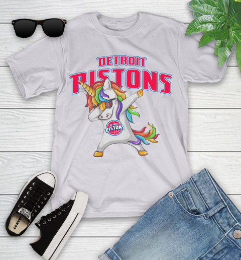 Detroit Pistons NBA Basketball Funny Unicorn Dabbing Sports Youth T-Shirt 4