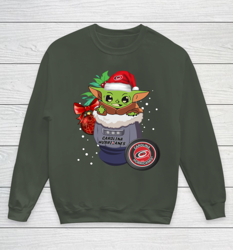 Carolina Hurricanes Christmas Baby Yoda Star Wars Funny Happy NHL Youth Sweatshirt 10