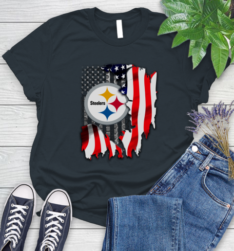 Pittsburgh Steelers NFL Football American Flag Women's T-Shirt 8