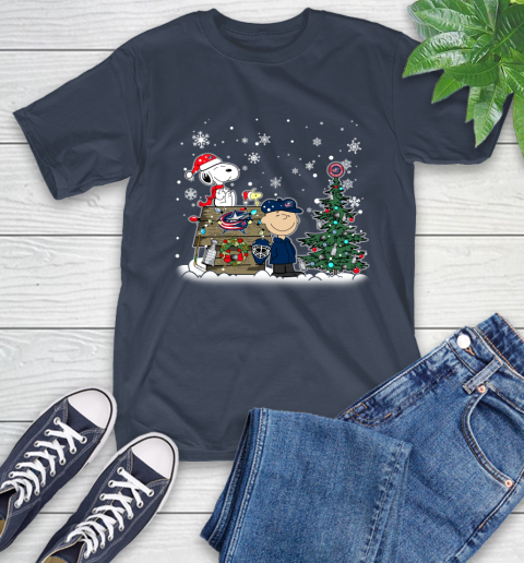 NHL Columbus Blue Jackets Snoopy Charlie Brown Woodstock Christmas Stanley Cup Hockey T-Shirt 3